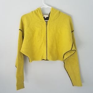 Silence+noise neon yellow hood zip crop sweater S